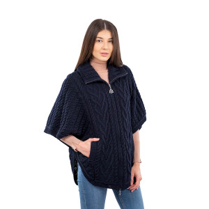 Funnel Neck Poncho Jacket ML107 Navy Blue SAOL Knitwear Side View