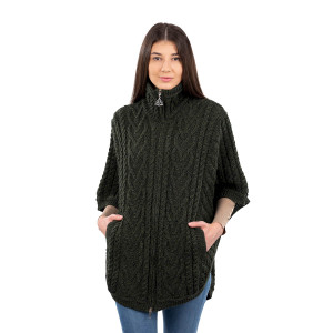 Funnel Neck Poncho Jacket ML107 Army Green SAOL Knitwear Front View