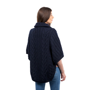 Funnel Neck Poncho Jacket ML107 Navy Blue SAOL Knitwear Reverse View