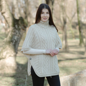 Funnel Neck Poncho Jacket ML107 Parsnip SAOL Knitwear Front View