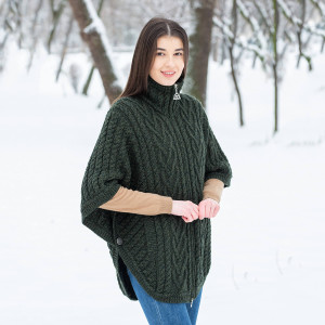 Funnel Neck Poncho Jacket ML107 Army Green SAOL Knitwear Side View