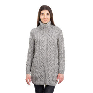 Soft Touch Ladies Aran Zip Cardigan ML114 Grey SAOL Knitwear Front View