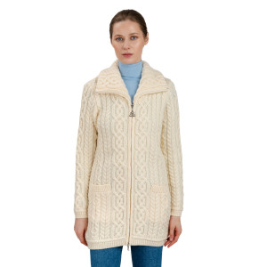 Soft Touch Ladies Aran Zip Cardigan ML114 Natural White SAOL Knitwear Front View