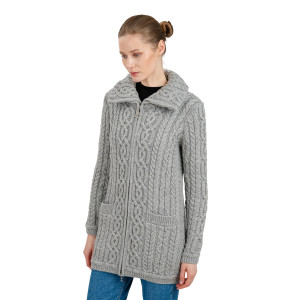 Soft Touch Ladies Aran Zip Cardigan ML114 Natural White SAOL Knitwear Side View