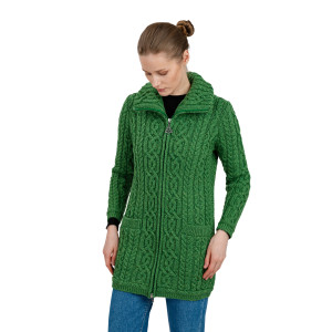 Soft Touch Ladies Aran Zip Cardigan ML114 Green SAOL Knitwear Side View