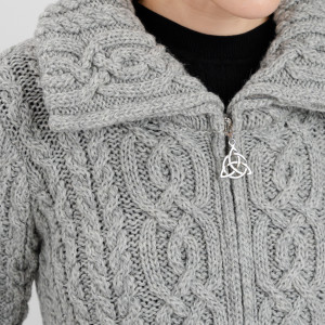 Soft Touch Ladies Aran Zip Cardigan ML114 Grey SAOL Knitwear Front View