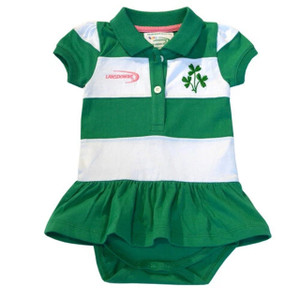 Green & White Striped Baby Vest Dress with Shamrocks
