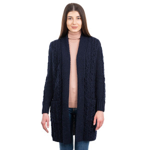 Ladies Open Face Cardigan ML130 Navy Blue SAOL Knitwear Front View