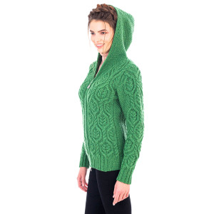 Ladies Double Collar Zipped Cardigan ML113 Green SAOL Knitwear Side View