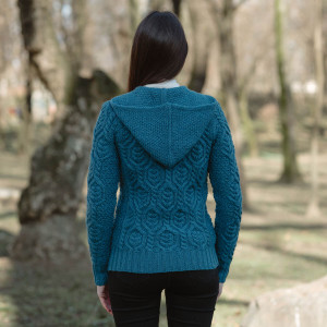 Ladies Double Collar Zipped Cardigan ML113 Teal SAOL Knitwear Reverse View