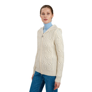 Ladies Double Collar Zipped Cardigan ML113 Natural White SAOL Knitwear Side View