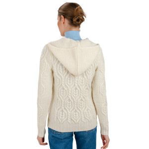 Ladies Double Collar Zipped Cardigan ML113 Natural White SAOL Knitwear Reverse View
