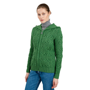 Ladies Double Collar Zipped Cardigan ML113 Green SAOL Knitwear Side View