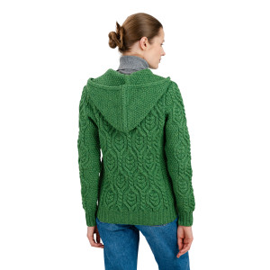 Ladies Double Collar Zipped Cardigan ML113 Green SAOL Knitwear Reverse View