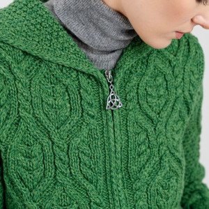 Ladies Double Collar Zipped Cardigan ML113 Green SAOL Knitwear Details View