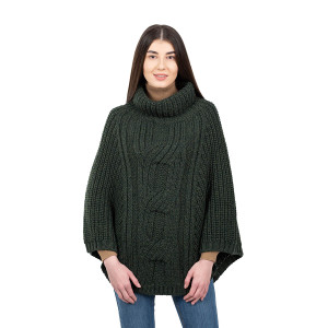 Cable Cowlneck Poncho ML133 Army Green SAOL Knitwear Front View