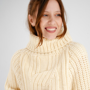 Cable Cowlneck Poncho ML133 Natural White SAOL Knitwear Details View
