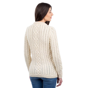 Ladies Aran Button Cardigan ML115 Natural White SAOL Knitwear Reverse View