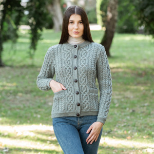 Ladies Aran Button Cardigan ML115 Skylight