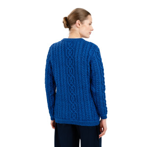 Ladies Aran Button Cardigan ML115 Marl Blue SAOL Knitwear Reverse View