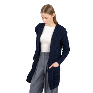 Ladies Classic Fit Long Cardigan with Hood ML116 Navy Blue SAOL Knitwear Side View