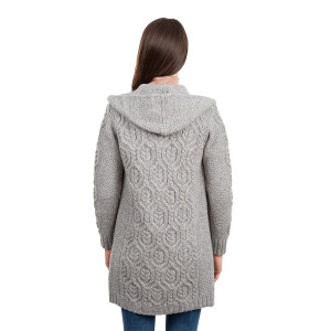 Ladies Classic Fit Long Cardigan with Hood ML116 Grey SAOL Knitwear Reverse View