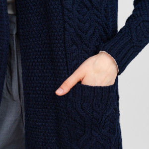 Ladies Classic Fit Long Cardigan with Hood ML116 Navy Blue SAOL Knitwear Details View