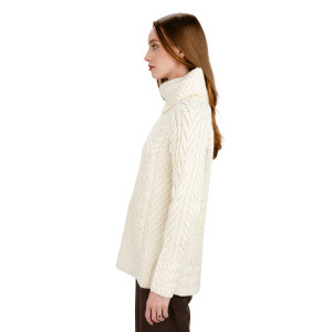 Ladies Turtleneck Ribbed Cable Knit Sweater AWL118 Natural White SAOL Knitwear Side View