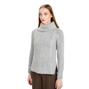 Ladies Turtleneck Ribbed Cable Knit Sweater AWL118 Grey SAOL Knitwear Side View