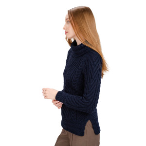 Ladies Turtleneck Ribbed Cable Knit Sweater AWL118 Navy Blue SAOL Knitwear Side View