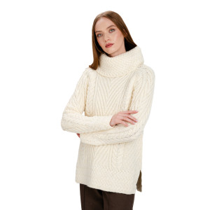 Ladies Turtleneck Ribbed Cable Knit Sweater AWL118 Natural White SAOL Knitwear Side View