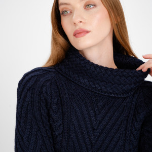 Ladies Turtleneck Ribbed Cable Knit Sweater AWL118 Navy Blue SAOL Knitwear Details View