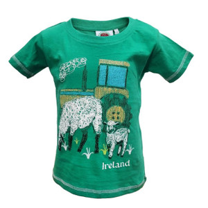 Green Sheep Tractor Kids Cotton T-Shirt