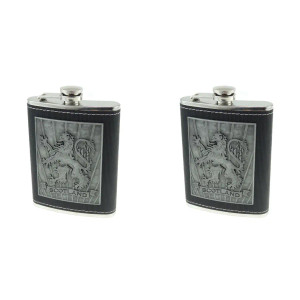 Metal Embossed Scottish Lion 8oz Hip Flask