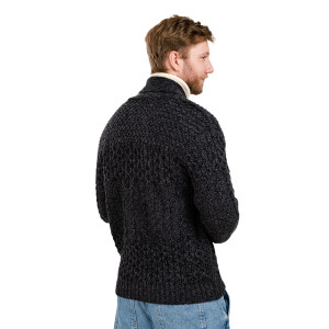 Mens Cable Shawl-Collar Cardigan MM904 Anthracite  SOAL Knitwear Reverse View