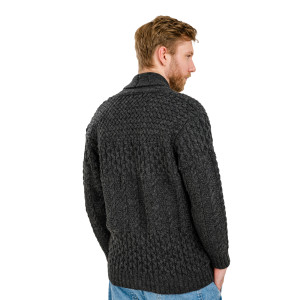 Mens Cable Shawl-Collar Cardigan MM904 Charcoal  SOAL Knitwear Front View
