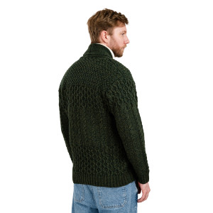 Mens Cable Shawl-Collar Cardigan MM904 Army Green SOAL Knitwear Reverse View