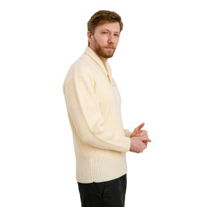 Men's Shawl Collar Fisherman Sweater MM224 Natural White SOAL Knitwear Side View