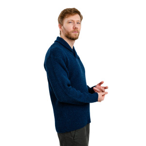 Men's Shawl Collar Fisherman Sweater MM224 Ocean Blue SOAL Knitwear Side View