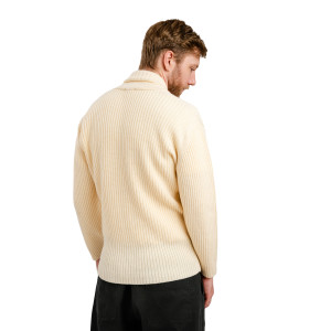 Men's Shawl Collar Fisherman Sweater MM224 Natural White SOAL Knitwear Reverse View
