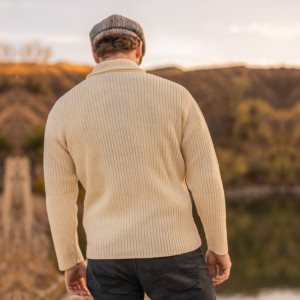 Men's Shawl Collar Fisherman Sweater MM224 Natural White SOAL Knitwear Reverse View