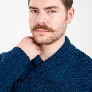 Men's Shawl Collar Fisherman Sweater MM224 Ocean Blue SOAL Knitwear Details View