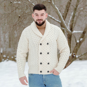 Double Breasted Shawl Cardigan MM225 Natural White SAOL Knitwear Front View