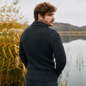 Double Breasted Shawl Cardigan MM225 Charcoal SAOL Knitwear Reverse View