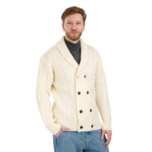 Double Breasted Shawl Cardigan MM225 Natural White SAOL Knitwear Side View