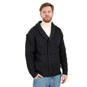 Double Breasted Shawl Cardigan MM225 Charcoal SAOL Knitwear Front View