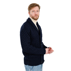 Double Breasted Shawl Cardigan MM225 Navy Blue SAOL Knitwear Side View
