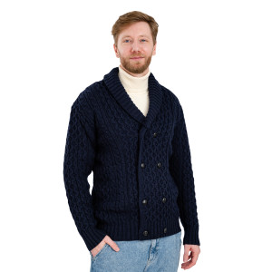 Double Breasted Shawl Cardigan MM225 Navy Blue SAOL Knitwear Front View