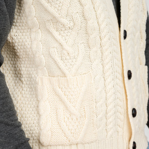 Mens Aran Sleeveless Cardigan MM207 Natural White SAOL Knitwear Details View