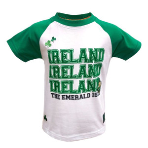 White/Green Raglan Ireland Shamrock Kids T-Shirt